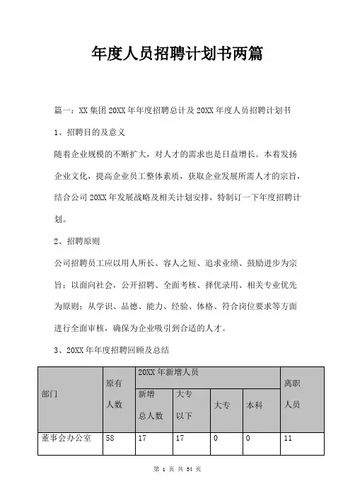 年度人员招聘计划书两篇