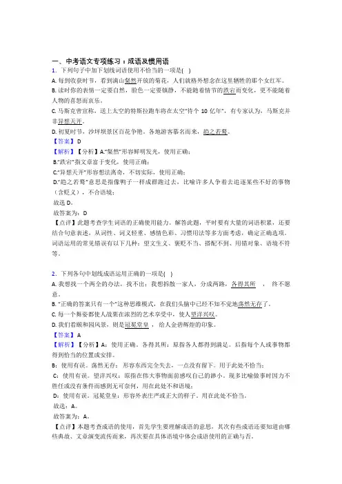 人教版中考语文成语及惯用语训练试题及答案(Word版)