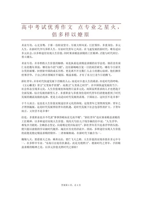 高中考试优秀作文 点专业之星火,倡多样以燎原 