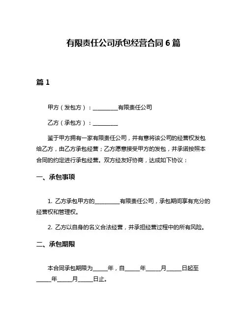 有限责任公司承包经营合同6篇