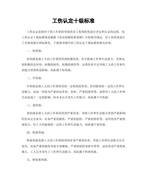 工伤认定十级标准