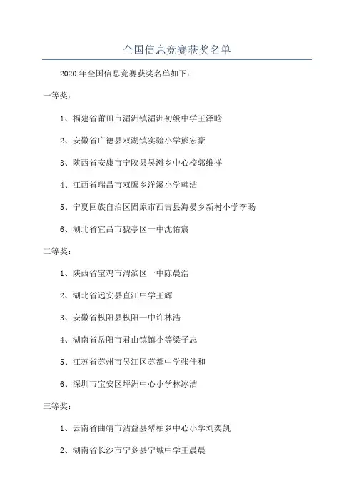 全国信息竞赛获奖名单
