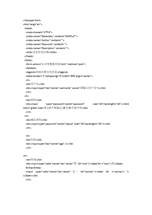 HTML表单的设计代码