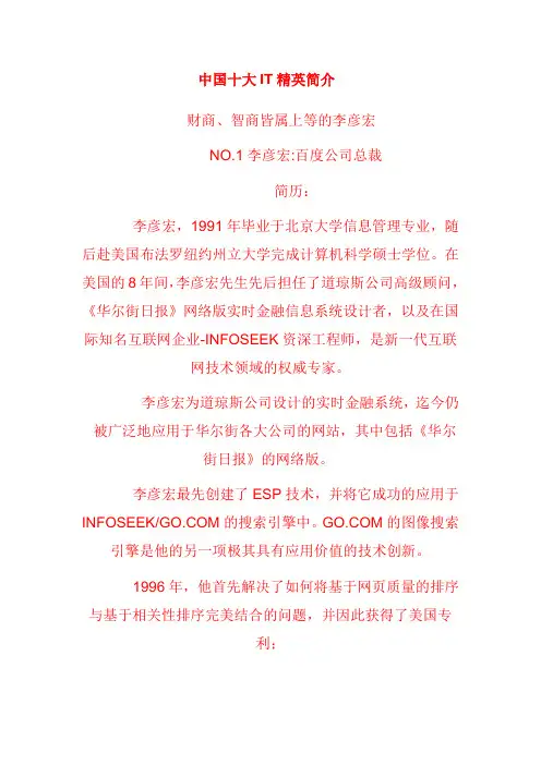 中国十大IT精英简介