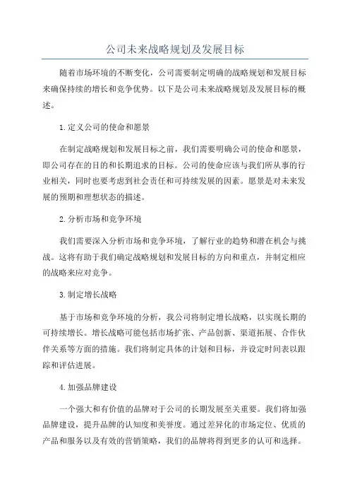 公司未来战略规划及发展目标