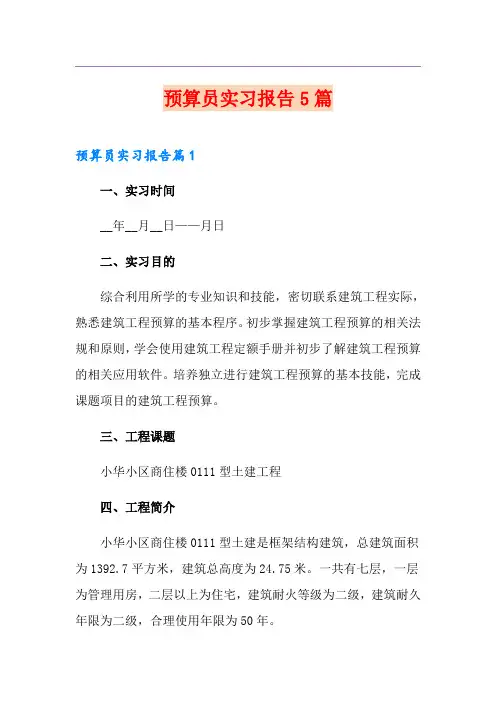 预算员实习报告5篇