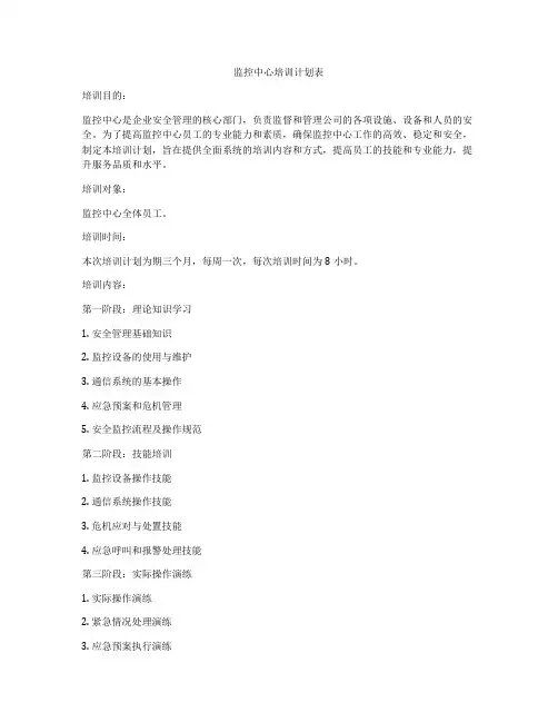 监控中心培训计划表