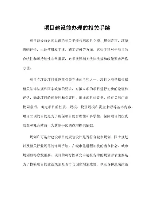 项目建设前办理的相关手续