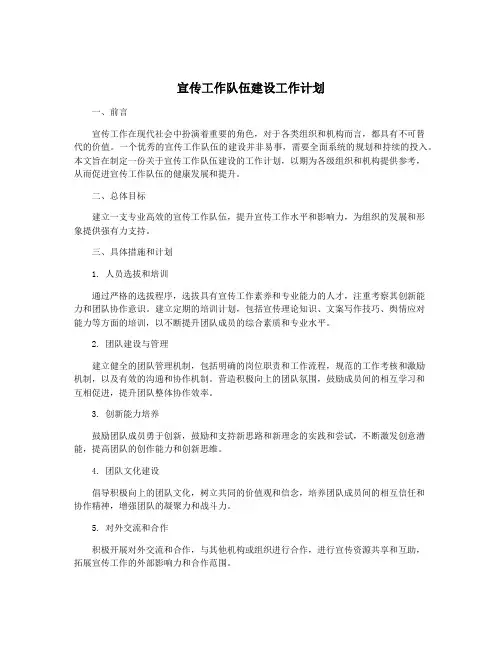 宣传工作队伍建设工作计划