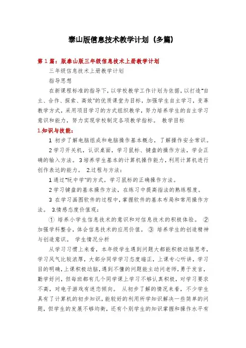 泰山版信息技术教学计划(多篇)
