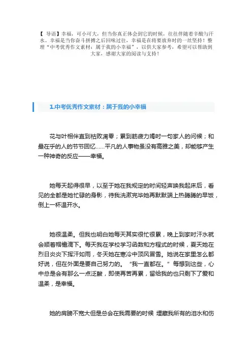 中考优秀作文素材：属于我的小幸福
