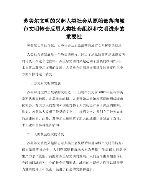 苏美尔文明的兴起人类社会从原始部落向城市文明转变反思人类社会组织和文明进步的重要性