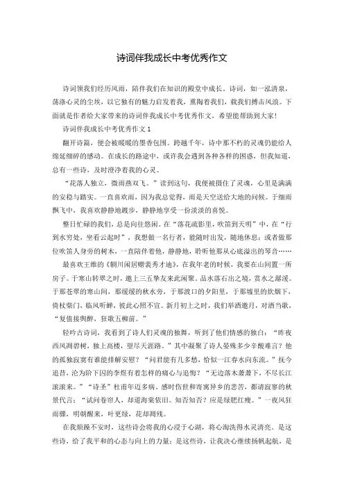 诗词伴我成长中考优秀作文