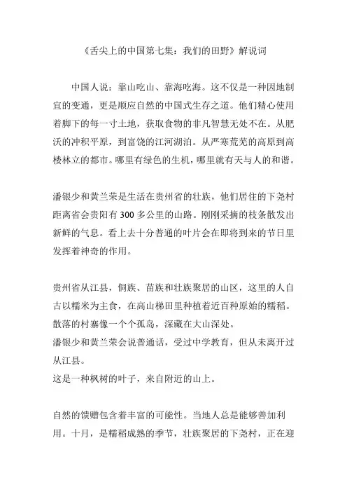 《舌尖上的中国第七集：我们的田野》解说词