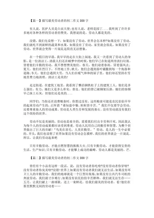 描写最美劳动者的初二作文800字