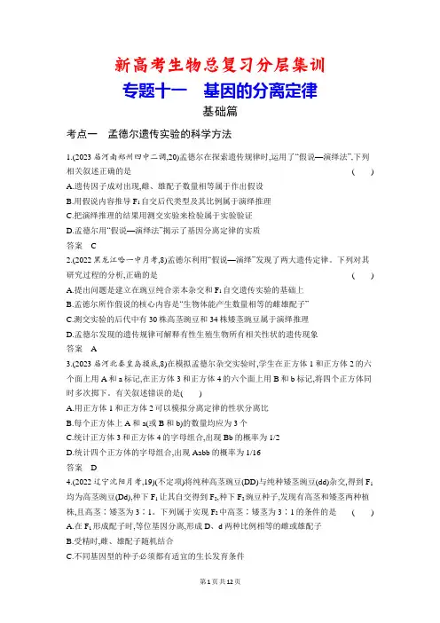 新高考生物总复习分层集训：专题11 基因的分离定律