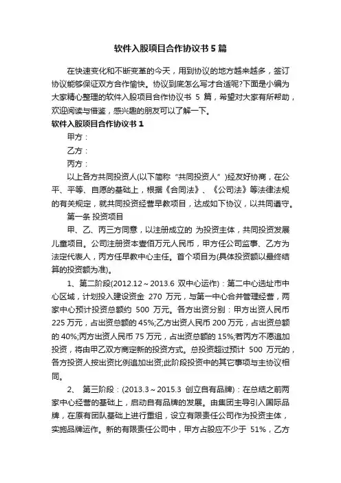 软件入股项目合作协议书5篇
