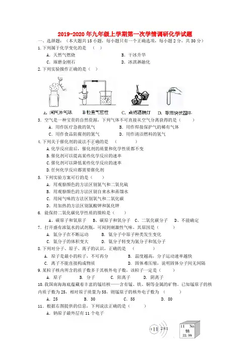 2019-2020年九年级上学期第一次学情调研化学试题