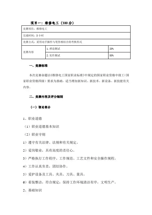 劳动技能竞赛各工种竞赛规则及评分标准
