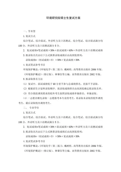 山东大学2018年招收攻读硕士学位研究生复试方案-环境研究院