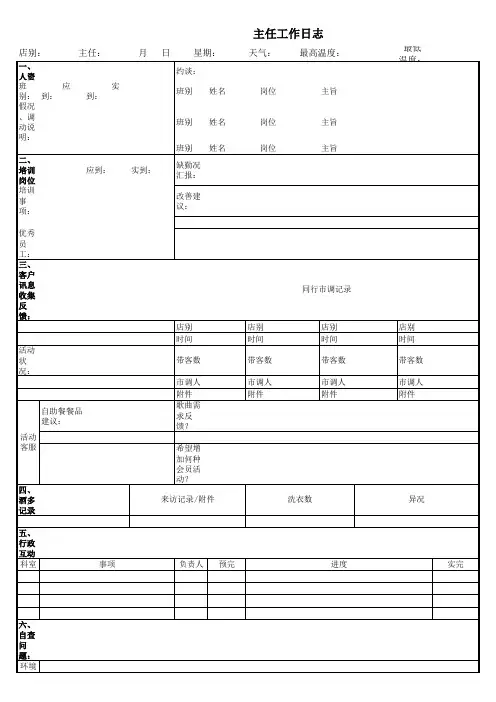 KTV主任工作日志表