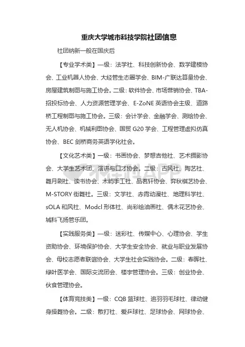 重庆大学城市科技学院社团信息