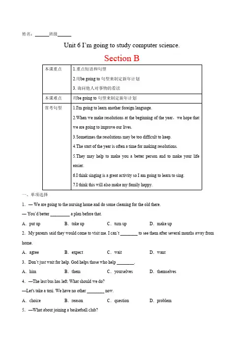 人教版英语八年级上册Unit6I’mgoingtostudycomputeSectionB含答案