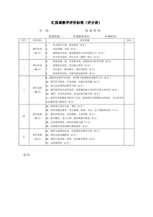 汇报课教学评价标准