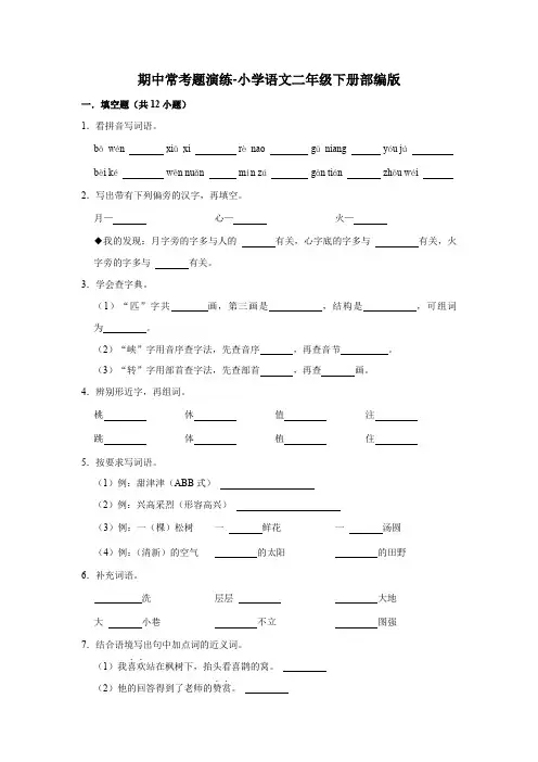 期中常考题演练卷-2022-2023学年语文二年级下册(部编版)