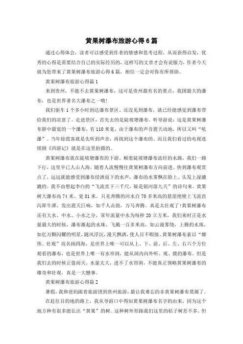 黄果树瀑布旅游心得6篇