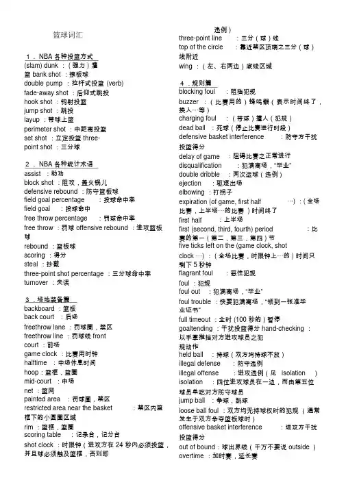 篮球词汇(中英对照)