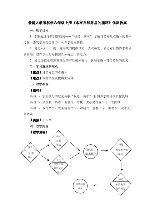 最新人教版科学六年级上册《水在自然界里的循环》优质教案教学设计
