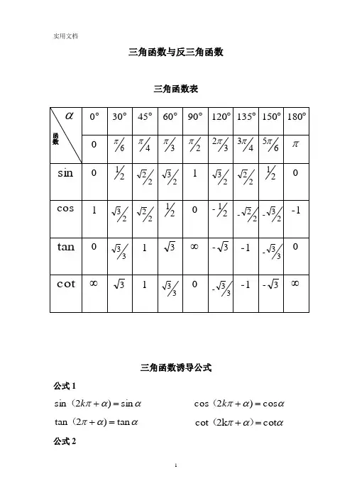 三角函数与反三角函数公式与图像