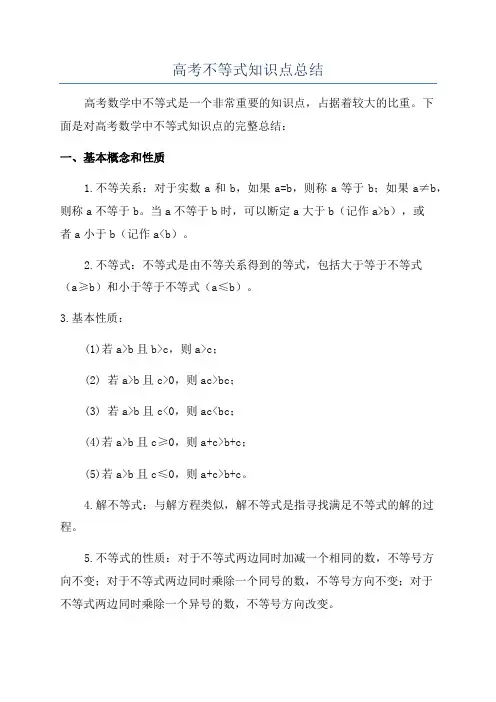 高考不等式知识点总结