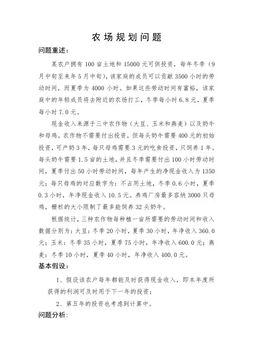 数学建模之农场规划问题