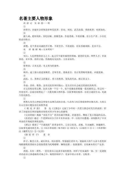 名著主要人物形象