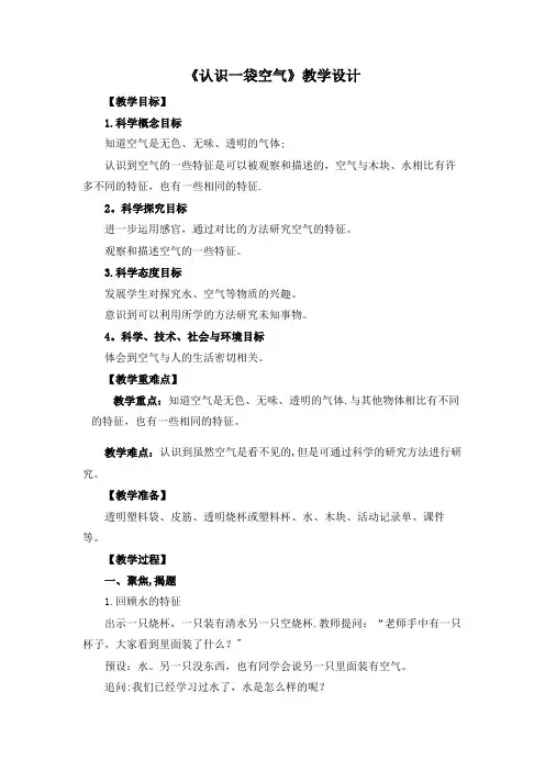 《认识一袋空气》教案