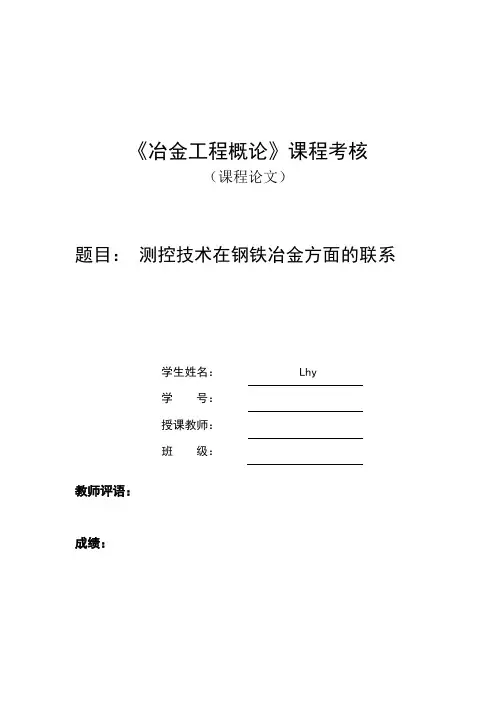 《冶金工程概论》小论文