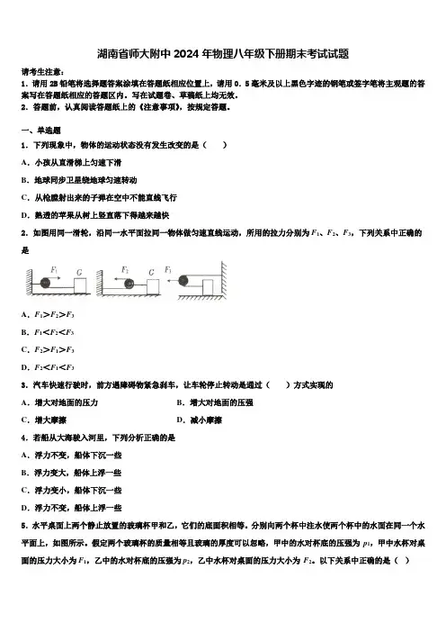 湖南省师大附中2024年物理八年级下册期末考试试题含解析