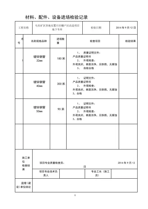 材料设备进场检验记录
