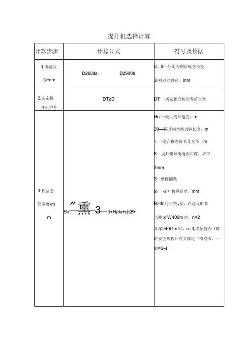 提升机选择计算表