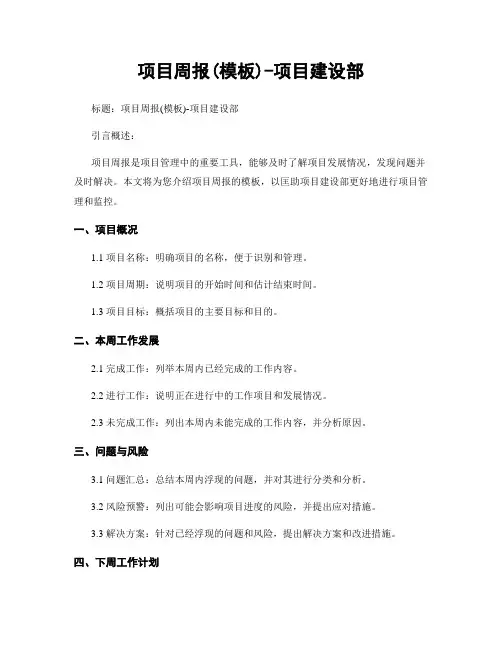 项目周报(模板)-项目建设部