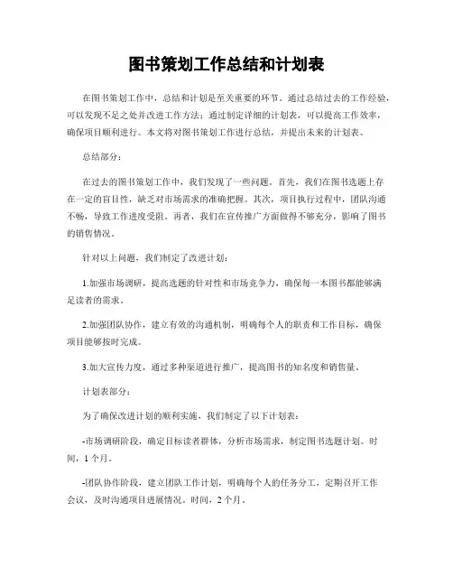 图书策划工作总结和计划表