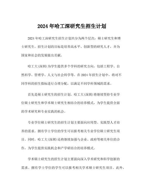 2024年哈工深研究生招生计划