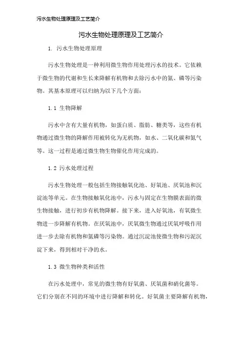 污水生物处理原理及工艺简介