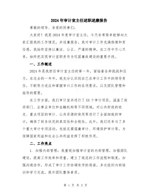 2024年审计室主任述职述廉报告
