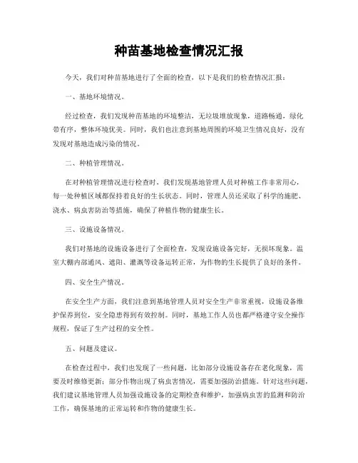 种苗基地检查情况汇报