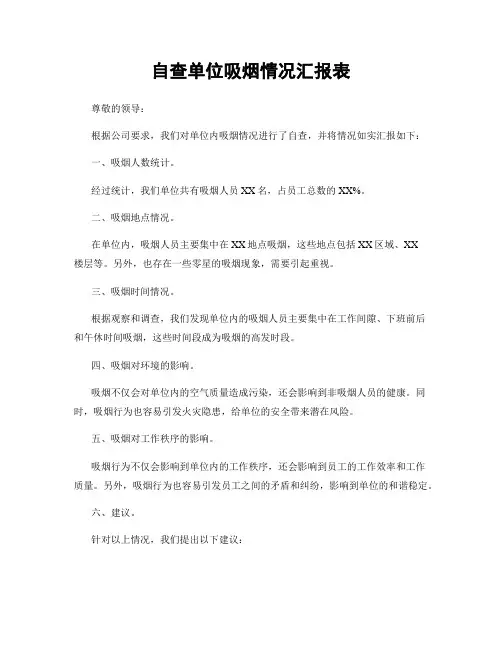自查单位吸烟情况汇报表