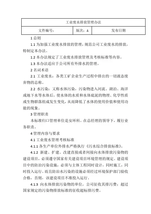 工业废水排放管理办法