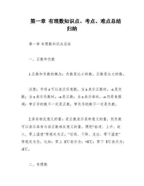第一章 有理数知识点、考点、难点总结归纳